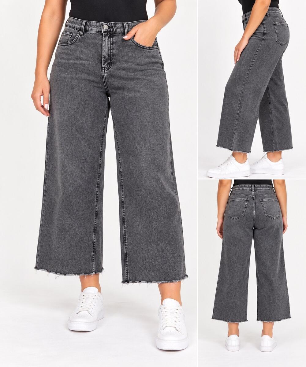 Torrid Washed Black Gray Raw Hem Cropped Wide Leg Jeans Size 12S